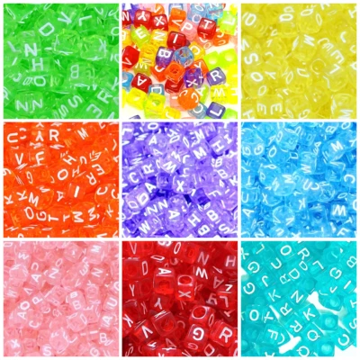 TAFFBEADS 100pcs 6mm cube colourful mixed letters acrylic Alphabet beads DIY Jewel Craft