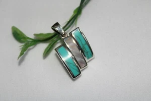 Turqouise And Shell Sterling Silver Pendant - Picture 1 of 4