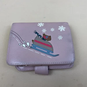 Cartera sin asas Radley vintage cuero rosa lila repisa nieve perro invierno tema - Imagen 1 de 6