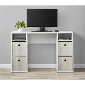 Mainstays 4-Würfel Aufbewahrung Schreibtisch, weiße Maserung Computer Dekor Schreibtisch Geschenk - Bild 1 von 7