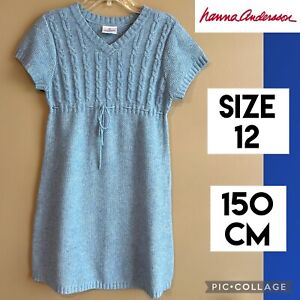 Hanna Andersson Girls Dress Light Blue Sweater Short Sleeve Size 12 - 150cm