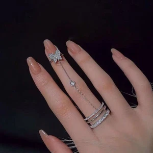 New Butterfly Tassel Rings for Women Ring Double Finger Chain Punk Rings Jewe_sh - Picture 1 of 9