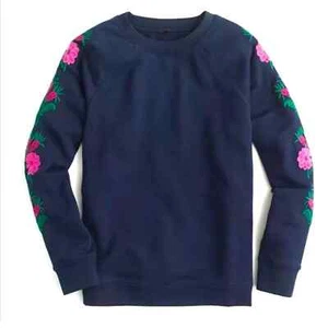 XXS 🔖 J. Crew Floral Embroidered Raglan- Sleeve Sweatshirt Navy Pink - Picture 1 of 3