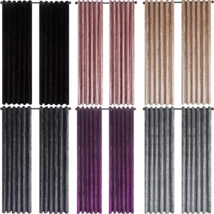 Crushed Velvet Curtains Eyelet Ring Top Ready Made Lined Curtain Pair Panels - Picture 1 of 52