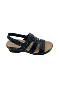 Clarks Collection Leather Cut-Out Sandals Lexi Qwin Black - Picture 1 of 5