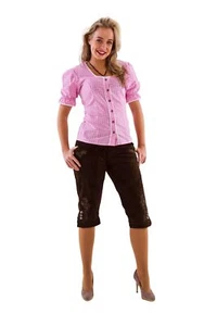 Damen-Kniebundhose braun Lederhose knielang mit Stickerei Damen Trachtenmode  - Bild 1 von 1