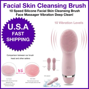 10 Speed Silicone Facial Skin Cleansing Brush Face Massager Vibration Deep Clean - Picture 1 of 18
