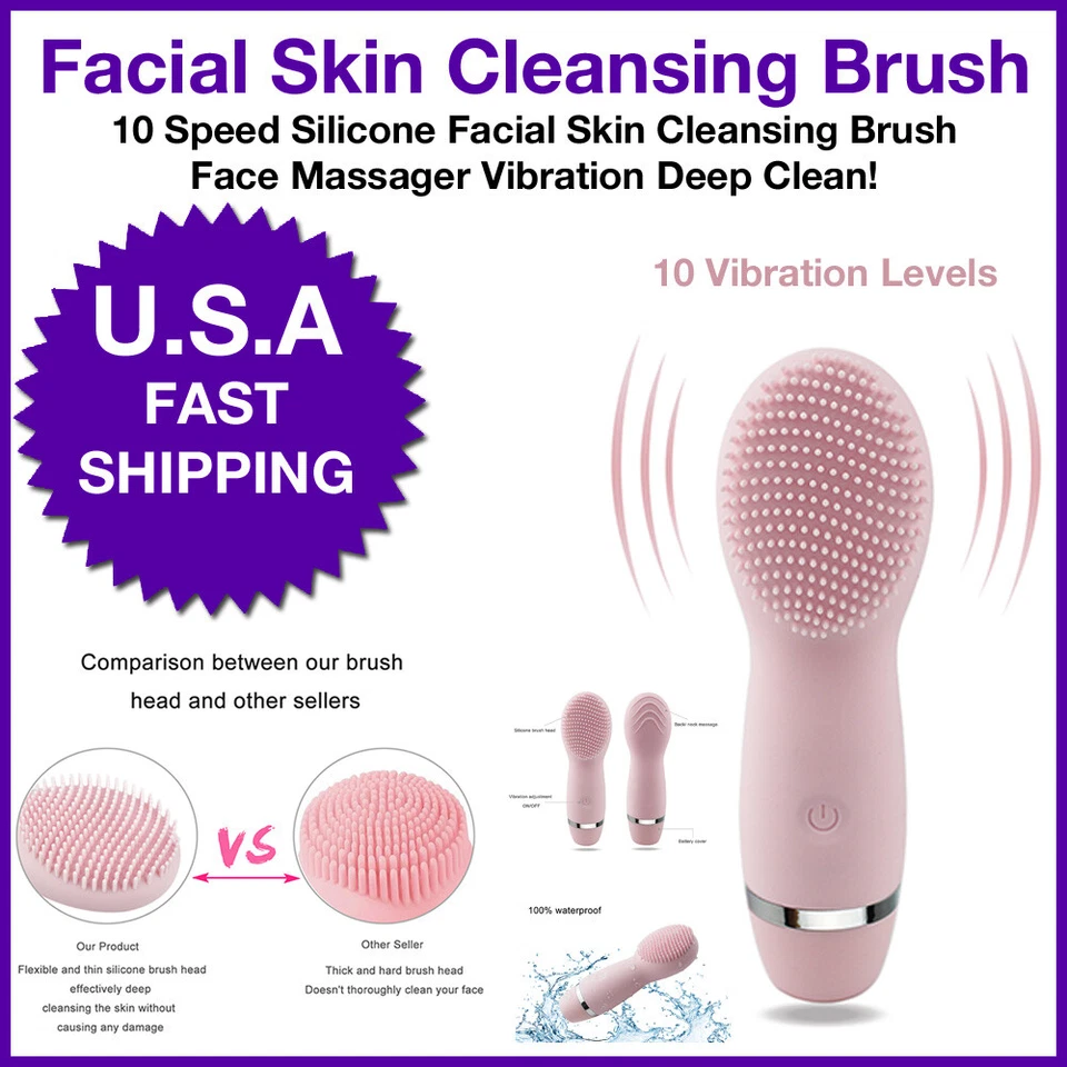 Cepillo de limpieza facial de silicona de 10 velocidades masajeador facial vibración limpieza profunda Foto 1 de 4