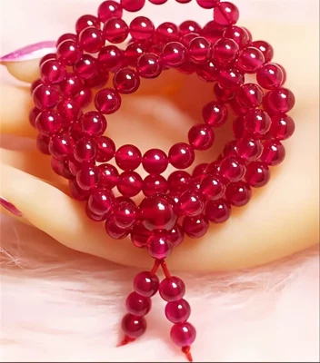 High quality AAAA+ Pigeon Blood Red Ruby Lab-Created 8mm 108 Beads Necklace - Image 1 of 4