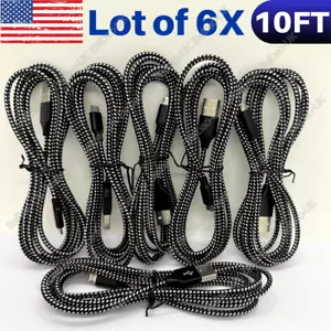 10Ft Micro USB Charging Cable Data Sync Charger Cord for Android Samsung LG 6PCS - Picture 1 of 10