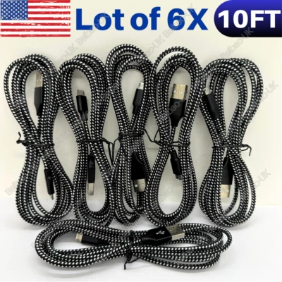 10Ft Micro USB Charging Cable Data Sync Charger Cord for Android Samsung LG 6PCS - Image 1 of 4