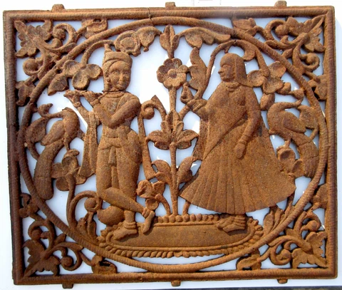 Antique Figurative Ornate  Art Nouveau Art Deco Cast Iron Fireplace Grate Cover
