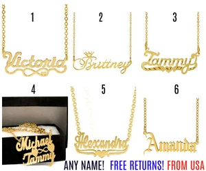 Personalized Sterling Silver 14K Gold Plated Handmade ANY NAME pendant necklace - Picture 1 of 11