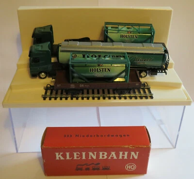 LOT 333 WAGON KLEINBAHN + 2 CAMIONS SEMI-REMORQUE HOLSTEN BEER HO 1/87 in box - Photo 1/4