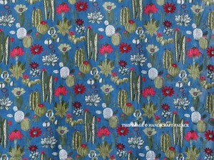5 Yard Blue Cactus Print Cotton Velvet Fabric Upholstery Dress Kimono Material - Picture 1 of 5