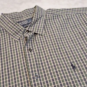 Polo vintage Ralph Lauren a quadri blu verde con bottoni Marlowe XL camicia manica lunga - Foto 1 di 6