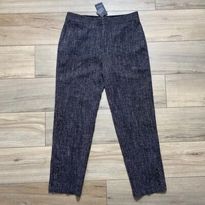 Club Monaco Women's Self Cover Button Pants Lined Tapered Leg Size 6 Black Mix - Picture 1 of 16