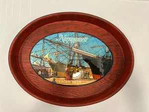 VINTAGE SELTENES NARRAGANSETT LAGER ovales BIERTABLETT 16x12 HOLZMASERUNG KUNSTSTOFF - Bild 1 von 4