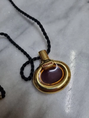 Rare Vintage Hermes Perfume Bottle Necklace Gold Plated Metal Paris Enamel - Image 1 of 4