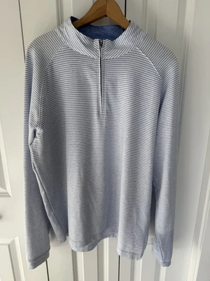 Pullover Peter Millar 1/4 Cremallera Hombre L Azul Marino Blanco Rayas muy suave Foto 1 de 4