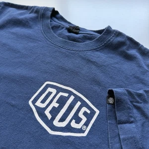 DEUS EX MACHINA Short Sleeve Motorcycle T-Shirt Mens XS Blue Milano Logo Back - Picture 1 of 11