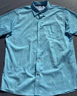Camisa IZOD para hombre con botones arriba/abajo manga corta azul con tema de playa talla XL Foto 1 de 4