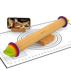 Rolling Pin con Anelli di Spessore e Tappetino da Forno per Pasticceria, 13,6" Legno Regolabile... - Foto 1 di 9