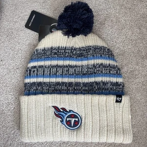 '47 Brand Tennessee Titans Cuffed Winter Knit Beanie Hat Cap Pom NFL Tan - Picture 1 of 4
