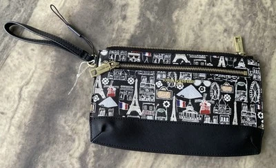 Karl Lagerfeld Black & Multi Paris Icons On Repeat Wristlet Double Zip New! - Image 1 of 4