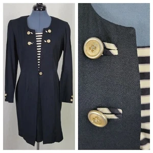 Vtg Scarlett Blk Layered Dress w Faux Jacket Over Dress & Button Accnts Sz 9/10 - Picture 1 of 9