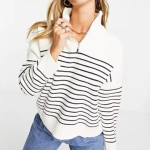 Mango Mujer Gran Tamaño Rayas Media Cremallera Suéter Talla XL - Imagen 1 de 11