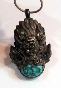 Antiker Drache und Türkis Silber Anhänger und Halskette Schmuck Handarbeit - Bild 1 von 11