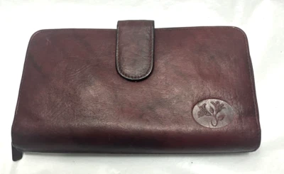 Cartera sin asas Buxton de cuero borgoña doble cardex chequera vintage LEER Foto 1 de 4