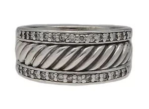 David Yurman Sterling Silver 925 Diamonds Size 6.5 Cable Band Women's Ring - Picture 1 of 5