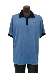 Nike Golf Mens Polo Shirt Large Tour Performance Blue Stretch Dri Fit Collar - Picture 1 of 6