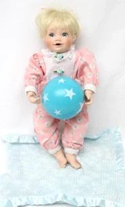 RARE Danbury Mint 14" Porcelain & Cloth Baby Girl Doll w Ball & Blankie NWOT - Picture 1 of 7