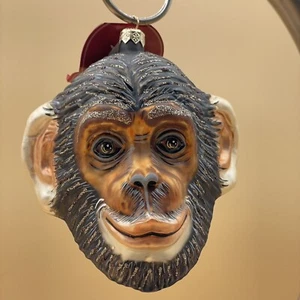 HANDMADE 6" Chimp Head - Chimpanzee Slavic Treasures Poland Hand Blown Ornament - Picture 1 of 16