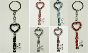 FREE SHIPPIPRESTIGE BIATTA SILVER TONE HEART KEY CHAIN WITH RHINESTONES - Picture 1 of 7