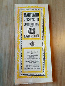 1945 PIMLICO Race Course Maryland Jockey Club PROGRAM Lady Baltimore Handicap