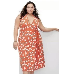 DVF Kragen ärmellos Ginkgo Kirschtomaten Pullover Strick Midi Wickelkleid 3X - Bild 1 von 7