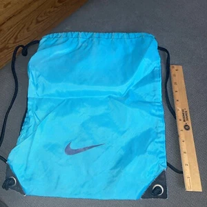 Nike Active Drawstring/Cinch Bag in Turquoise w Pocket Blue  Swoosh - Picture 1 of 7