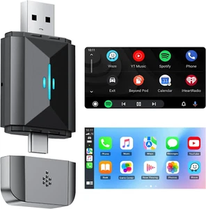 2 in 1 Adattatore per Carplay Android Auto, Wireless Converte Carplay Android Au - Foto 1 di 12