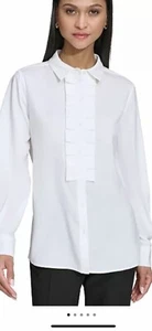 KARL LAGERFELD PARIS Damen Langarmshirt mit Kragen und Plissee vorne Größe XL - Bild 1 von 2