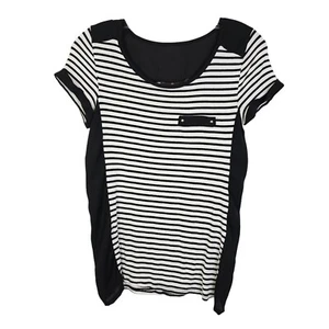 Fenn Wright Manson Women Small Black White Striped Short Sleeve Top Shirt Blouse - Picture 1 of 6