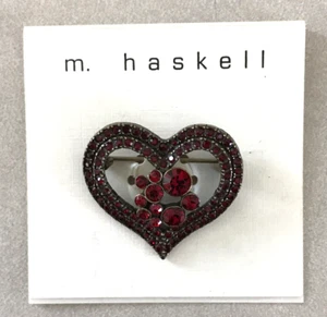New NWT Miriam Haskell Garnet Red Gem Rhinestone Crystal Heart Pin Brooch - Picture 1 of 4