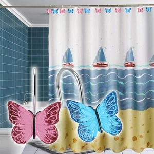 12pcs Butterfly Resin Shower Curtain Hooks Rings Anti Rust Bathroom Decorative - Picture 1 of 9