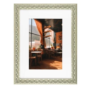 12X16 Ornate Finish Photo Frame with White Mat for 8X12 Picture Real Glass Colo - Picture 1 of 8