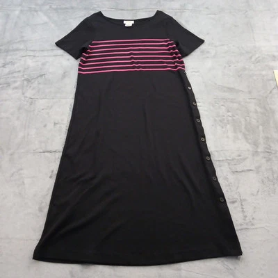 Vestido Talbots Grande Negro Rosa Rayas Manga Corta Largo Abotonado Abertura Foto 1 de 4