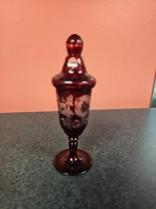 Czeh bohemian ruby red glass lidded container 5.5 inch - Picture 1 of 5