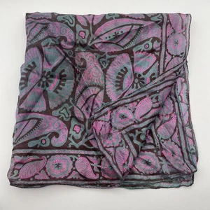 Vintage Square Scarf 19x21” Purple Green Paisley - Picture 1 of 5